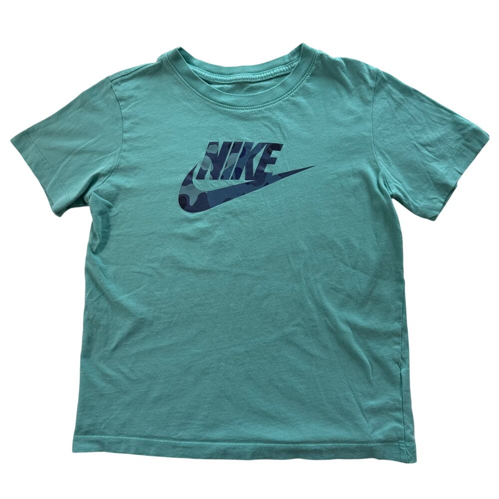 Nike Boy's T-Shirt Large Aqua with Blue Camouflage Logo Swoosh